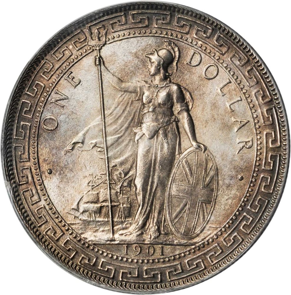 PCGS MS63珍品1901年　イギリス貿易銀　1ドル女神立像　コイン　鑑定品 PCGS MS63珍品1901年 イギリス貿易銀 1ドル女神立像 コイン 鑑定