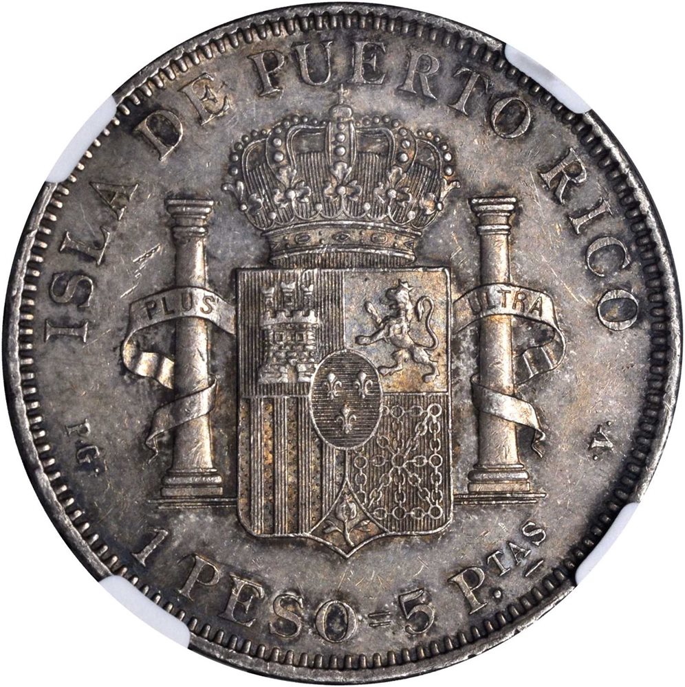 PUERTO RICO. Peso, 1895-PGV. NGC AU-58., AU58 - PCGS Auction