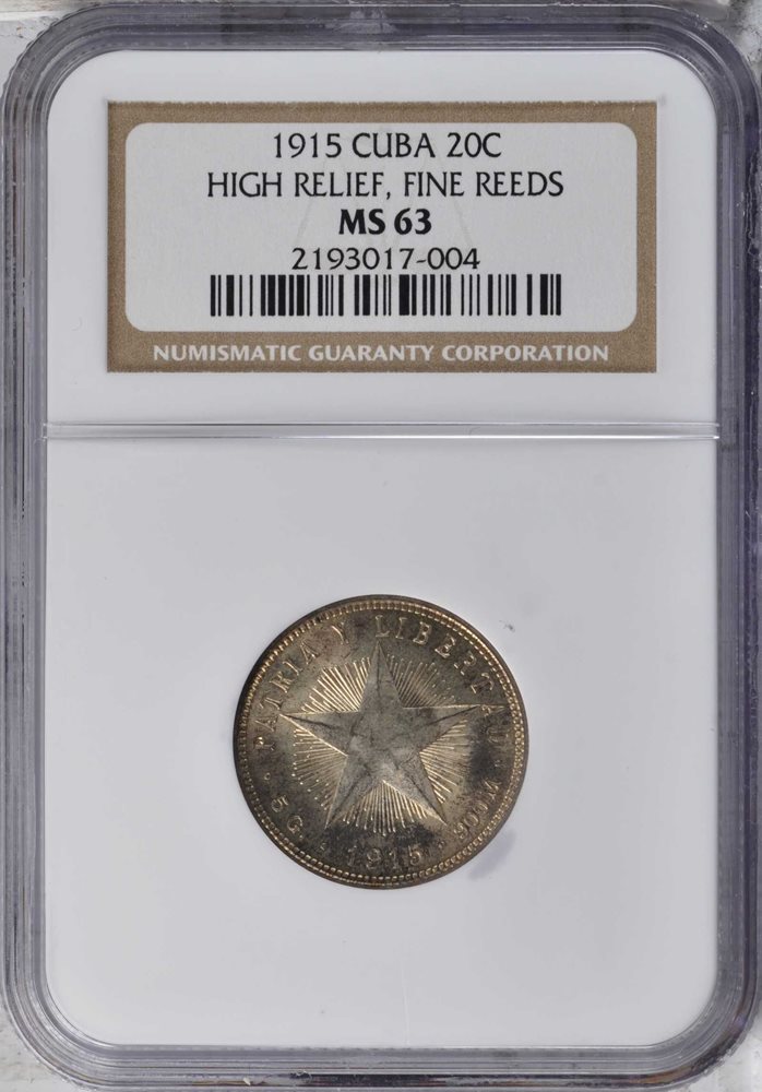 CUBA. 20 Centavos, 1915. NGC MS-63., MS63 - PCGS Auction Prices