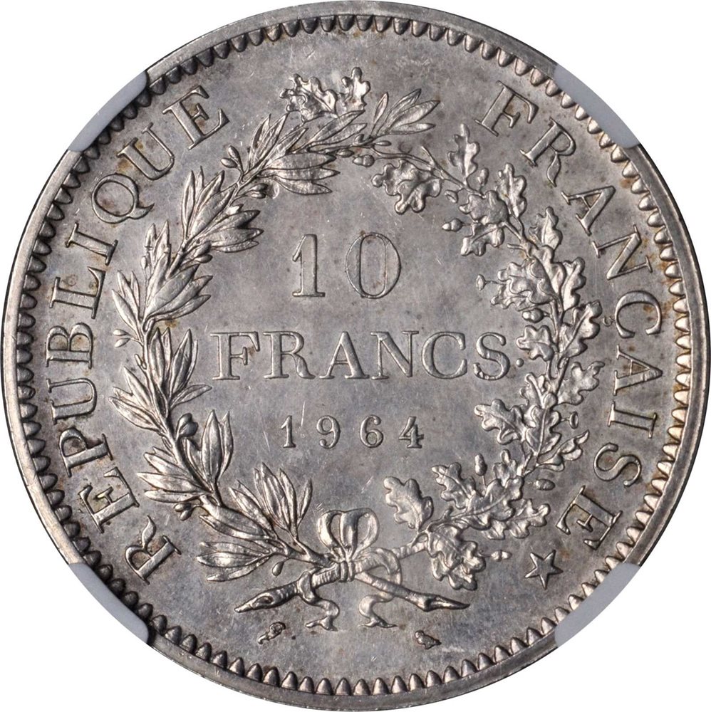 FRANCE. 10 Francs Essai in Silver, 1964. NGC MS-62., SP62 - PCGS