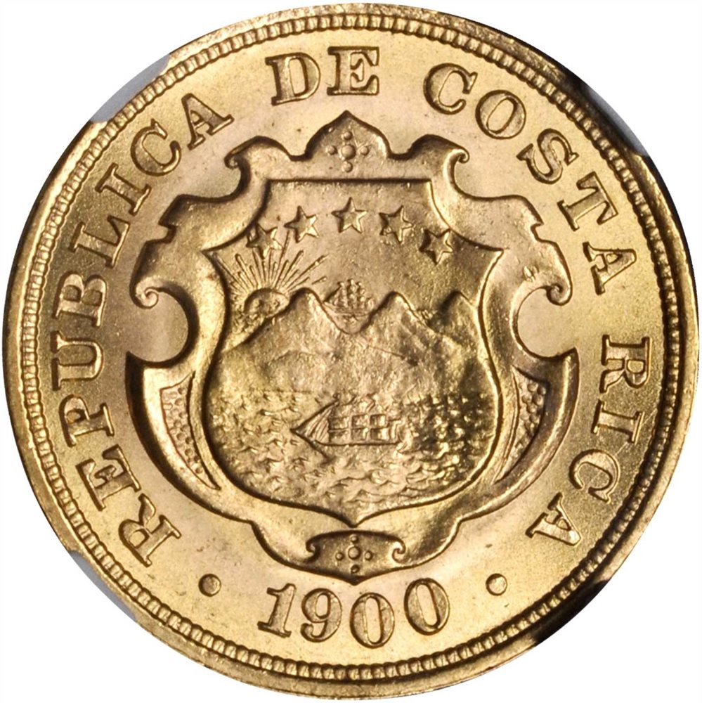 COSTA RICA. 10 Colones, 1900. NGC MS-65., MS65 - PCGS Auction Prices