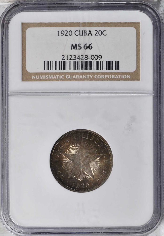 CUBA. 20 Centavos, 1920. NGC MS-66., MS66 - PCGS Auction Prices