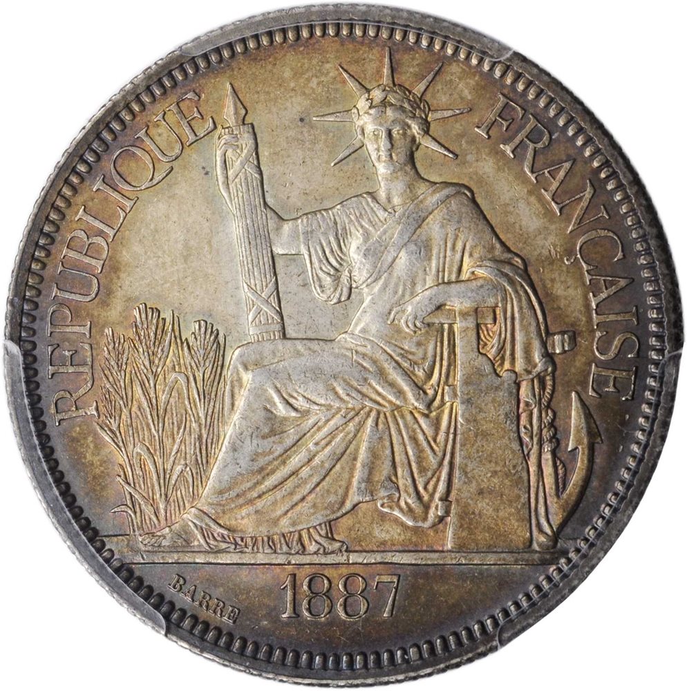 FRENCH INDO-CHINA. Piastre, 1887-A. Paris Mint. PCGS MS-62 Gold