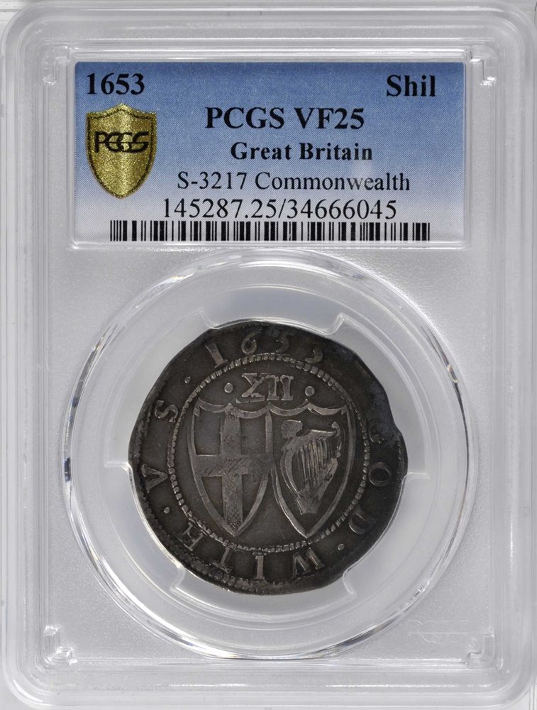 GREAT BRITAIN. Shilling, 1653. Commonwealth (1649-60). PCGS VF-25