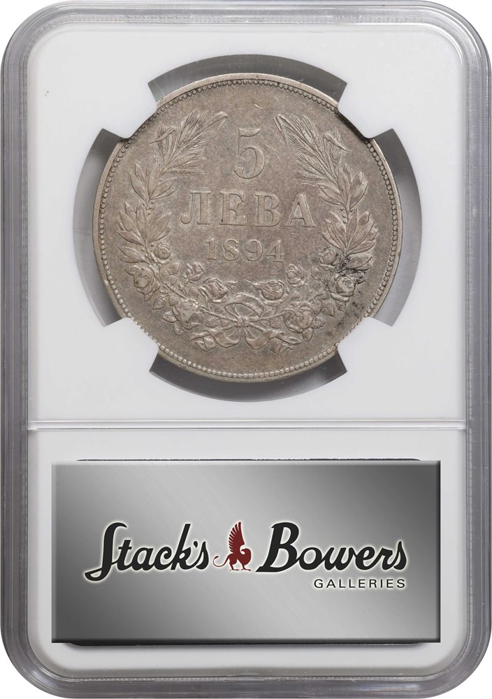 BULGARIA. 5 Leva, 1894-KB. Kremnica Mint. Ferdinand I. NGC AU-53