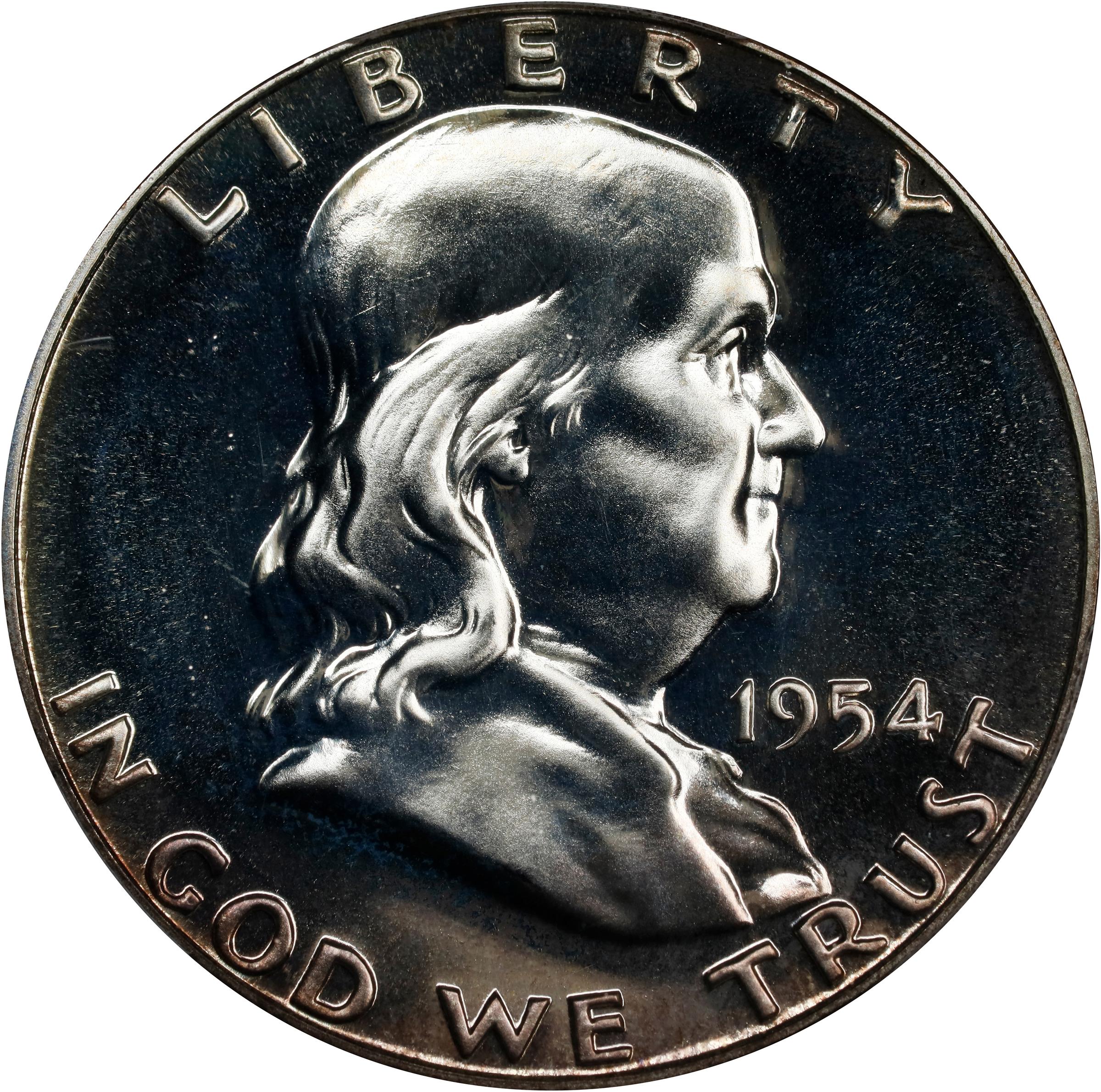 1952.1954フランクリン・ハーフダラー 1954 Franklin Half Dollar. Proof-67 (PCGS). CAC., PR67 - PCGS