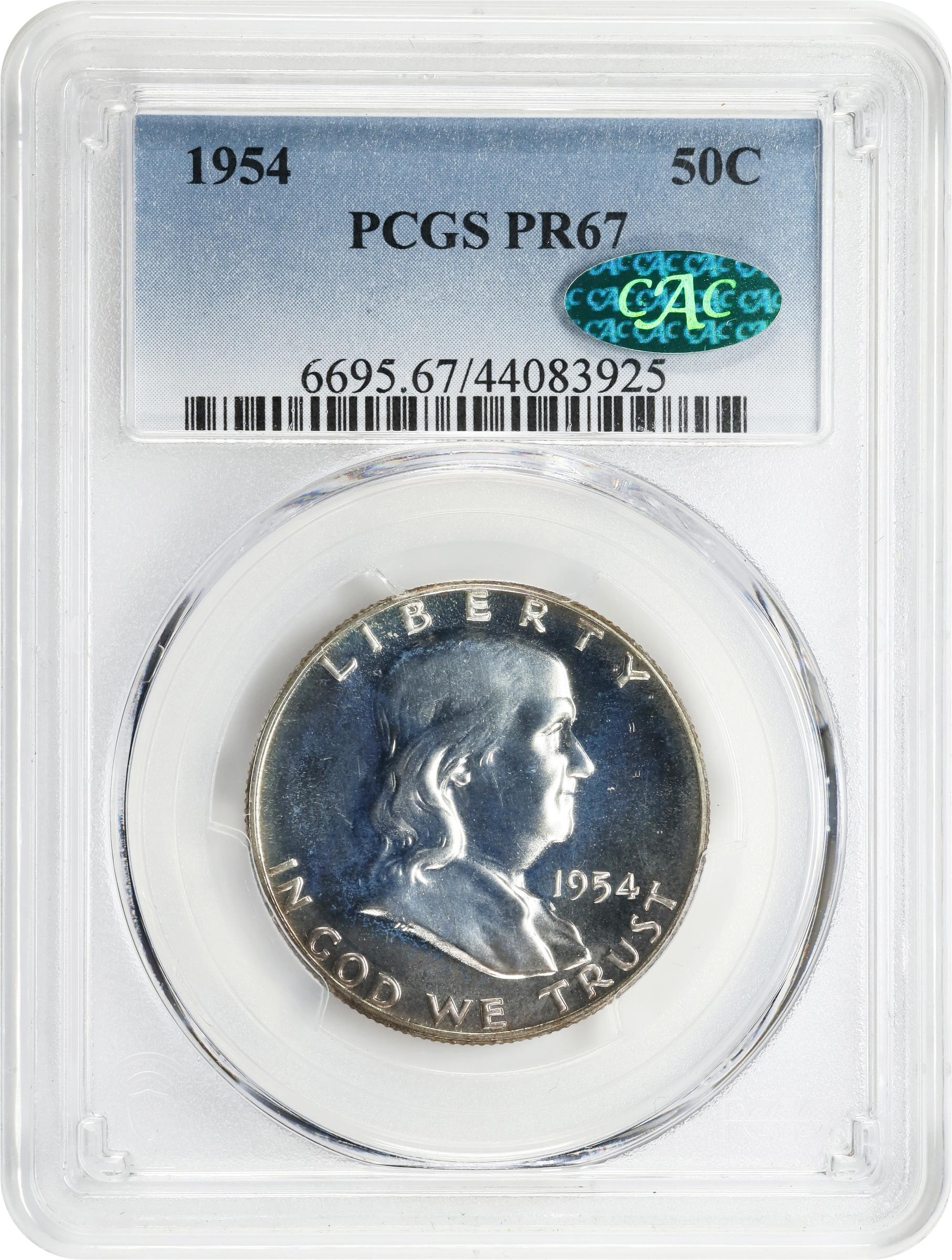 1952.1954フランクリン・ハーフダラー 1954 Franklin Half Dollar. Proof-67 (PCGS). CAC., PR67 - PCGS