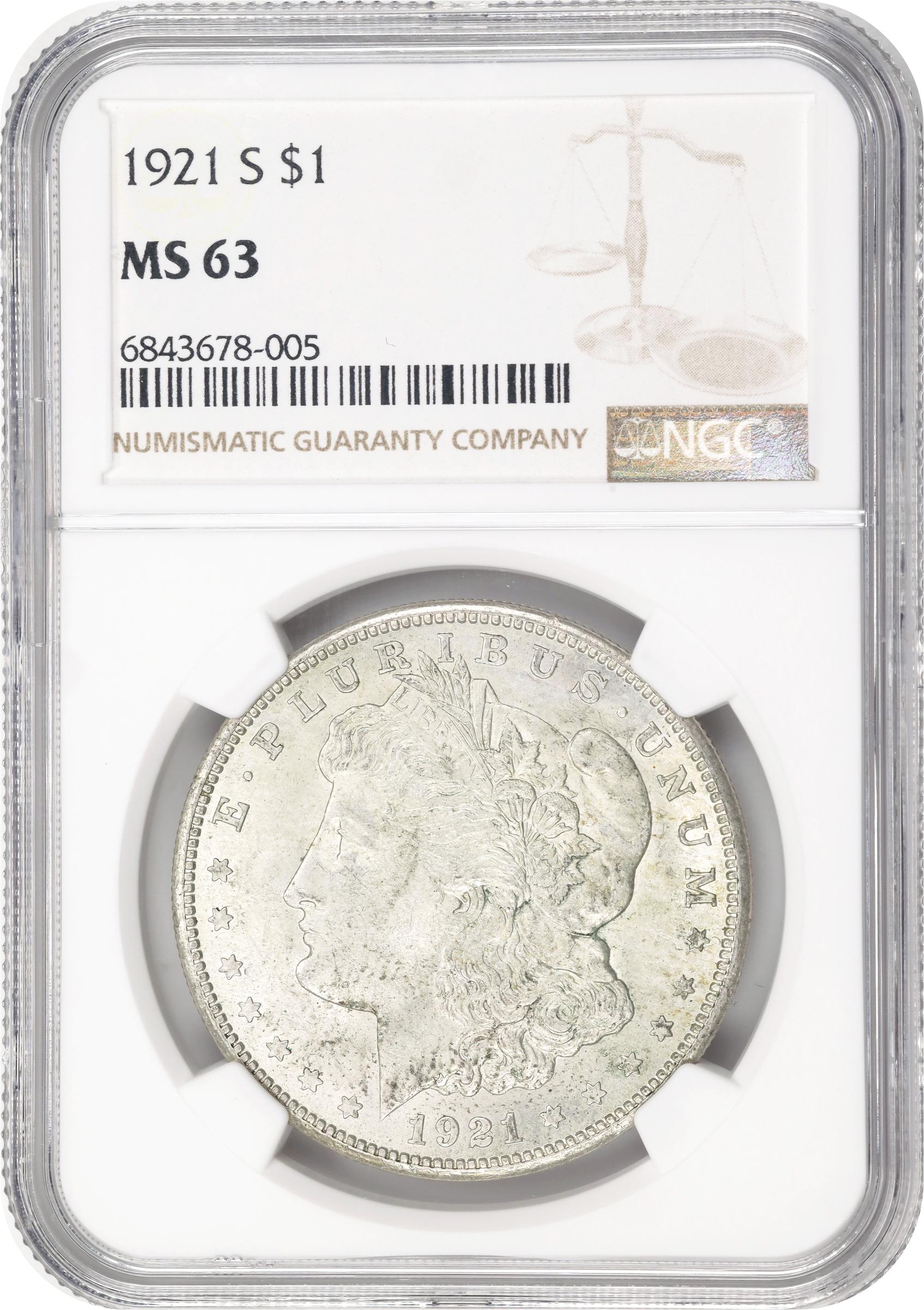 1921-S Morgan Silver Dollar. MS-63 (NGC)., MS63 - PCGS Auction Prices