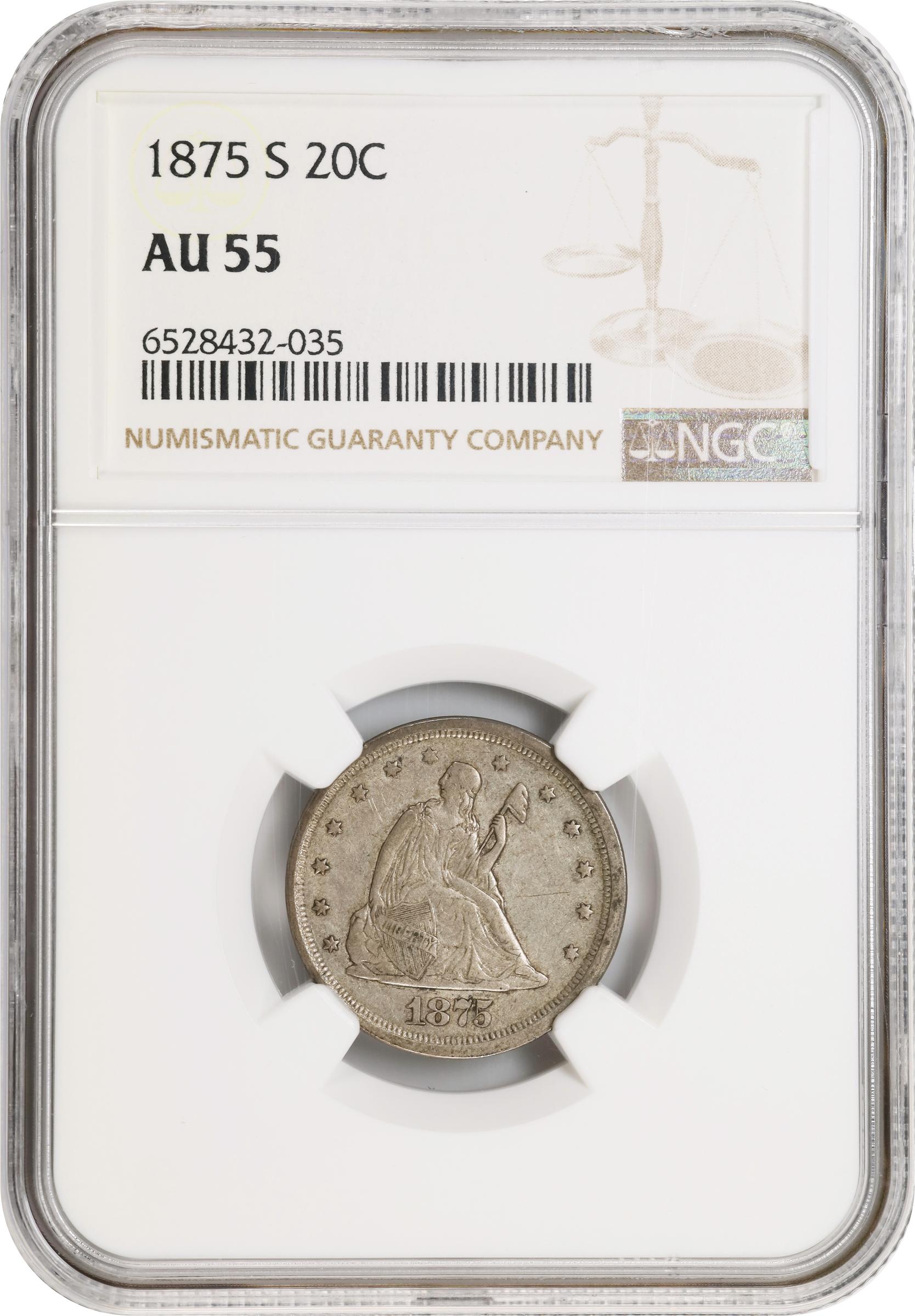 1875　パーフェクト・ペテンシー　4枚　SR 1875-S Twenty-Cent Piece. AU-55 (NGC)., AU55 - PCGS Auction Prices