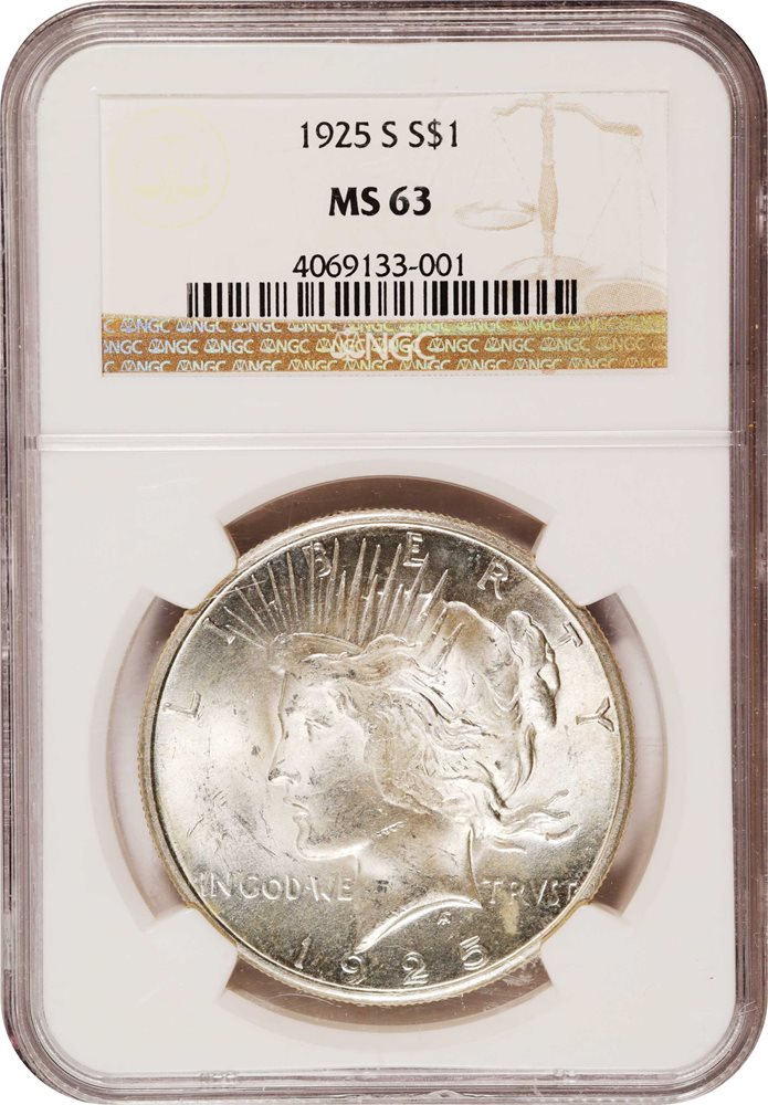 1925-S Peace Silver Dollar. MS-63 (NGC)., MS63 - PCGS Auction Prices