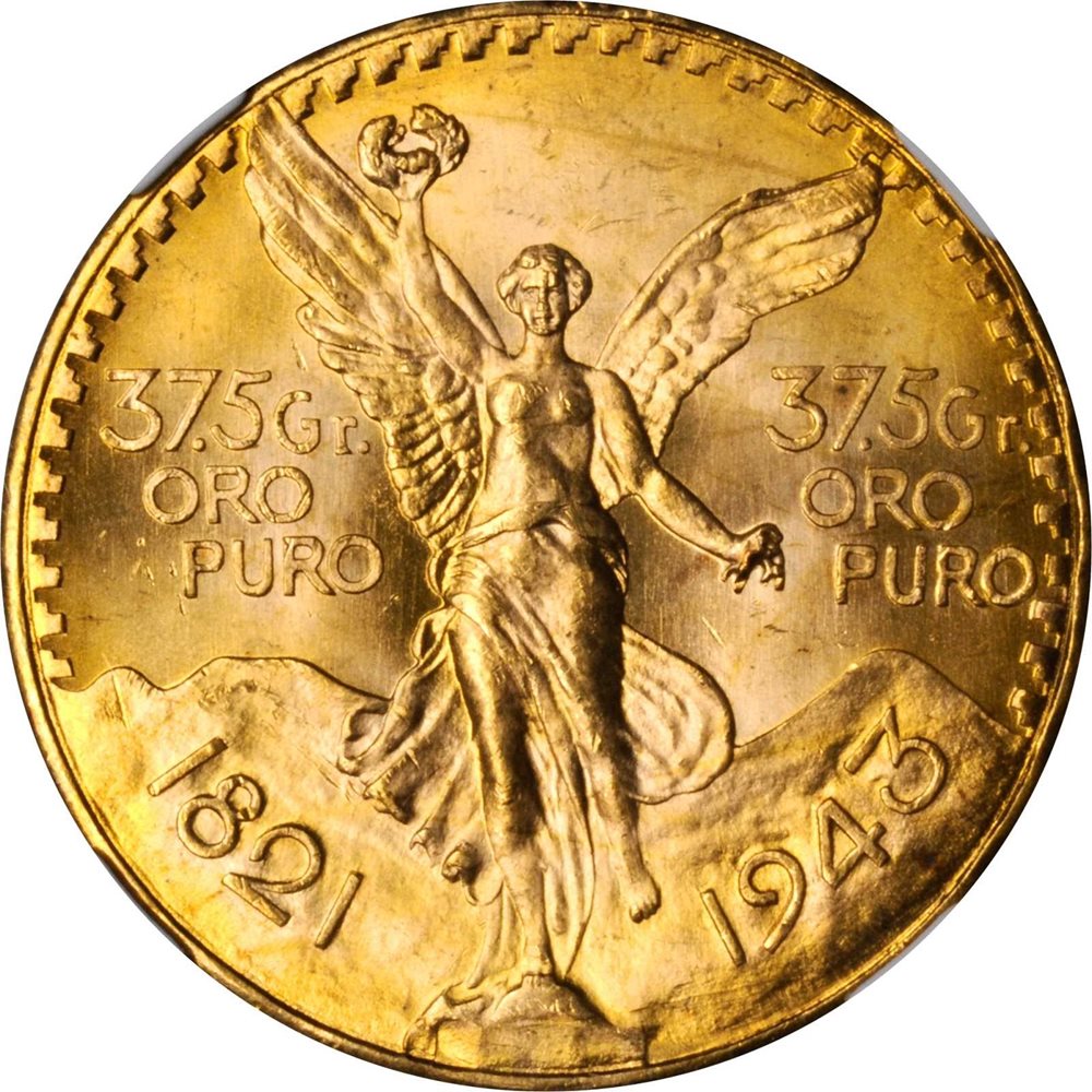 メキシコ1943年銀貨古銭、NGC/MS65 未使用　超美品非常に入手困難 メキシコ 50センタボ銀貨☆1943年／未使用／アンティークコイン