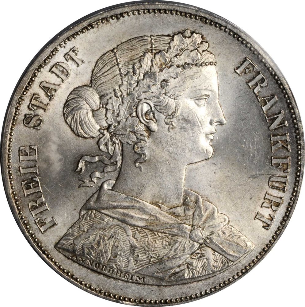 GERMANY. Frankfurt. 2 Taler, 1861. PCGS MS-64 Gold Shield., MS64