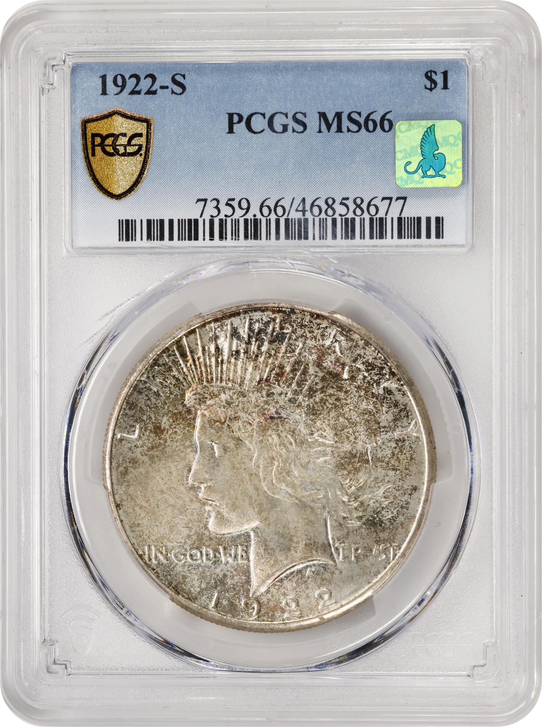 1922-S Peace Silver Dollar. MS-66 (PCGS). CMQ., MS66 - PCGS