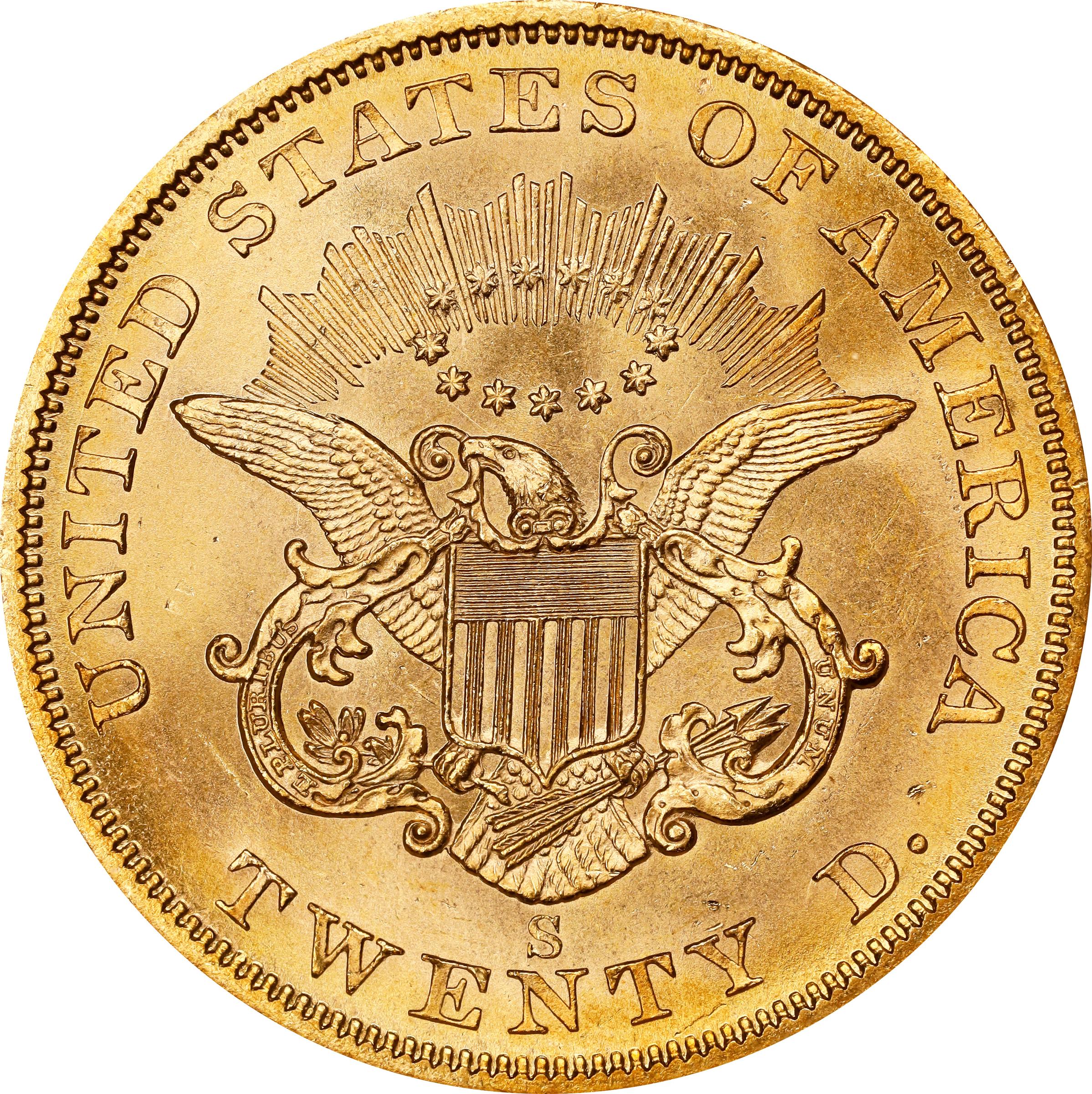 1857-S Liberty Head Double Eagle. MS-67 (NGC)., MS67 - PCGS