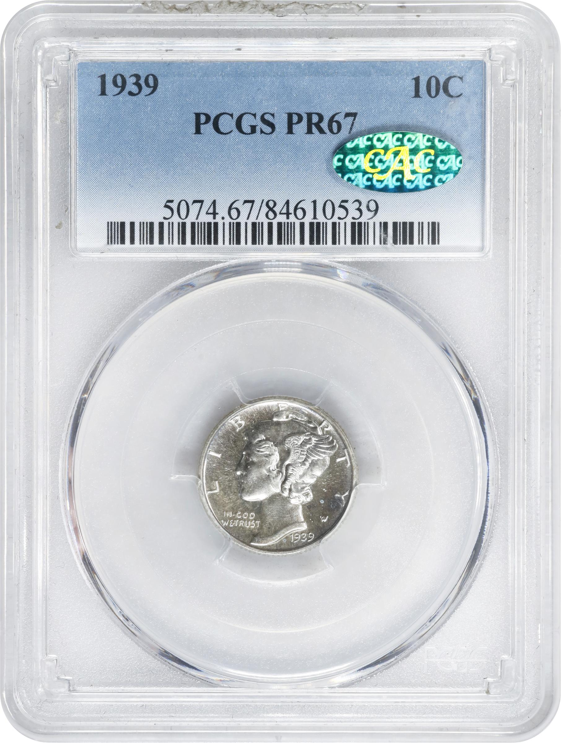 1939 Mercury Dime. Proof-67 (PCGS). CAC., PR67 - PCGS Auction Prices