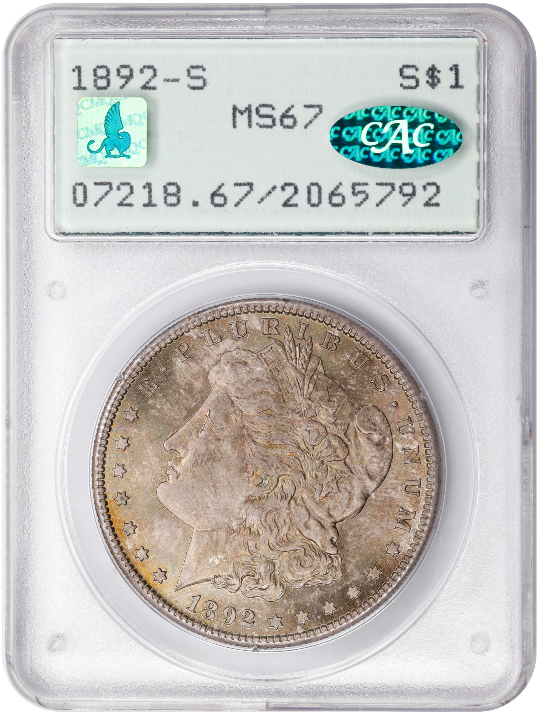 1892-S Morgan Silver Dollar. MS-67 (PCGS). CAC. CMQ. OGH Rattler
