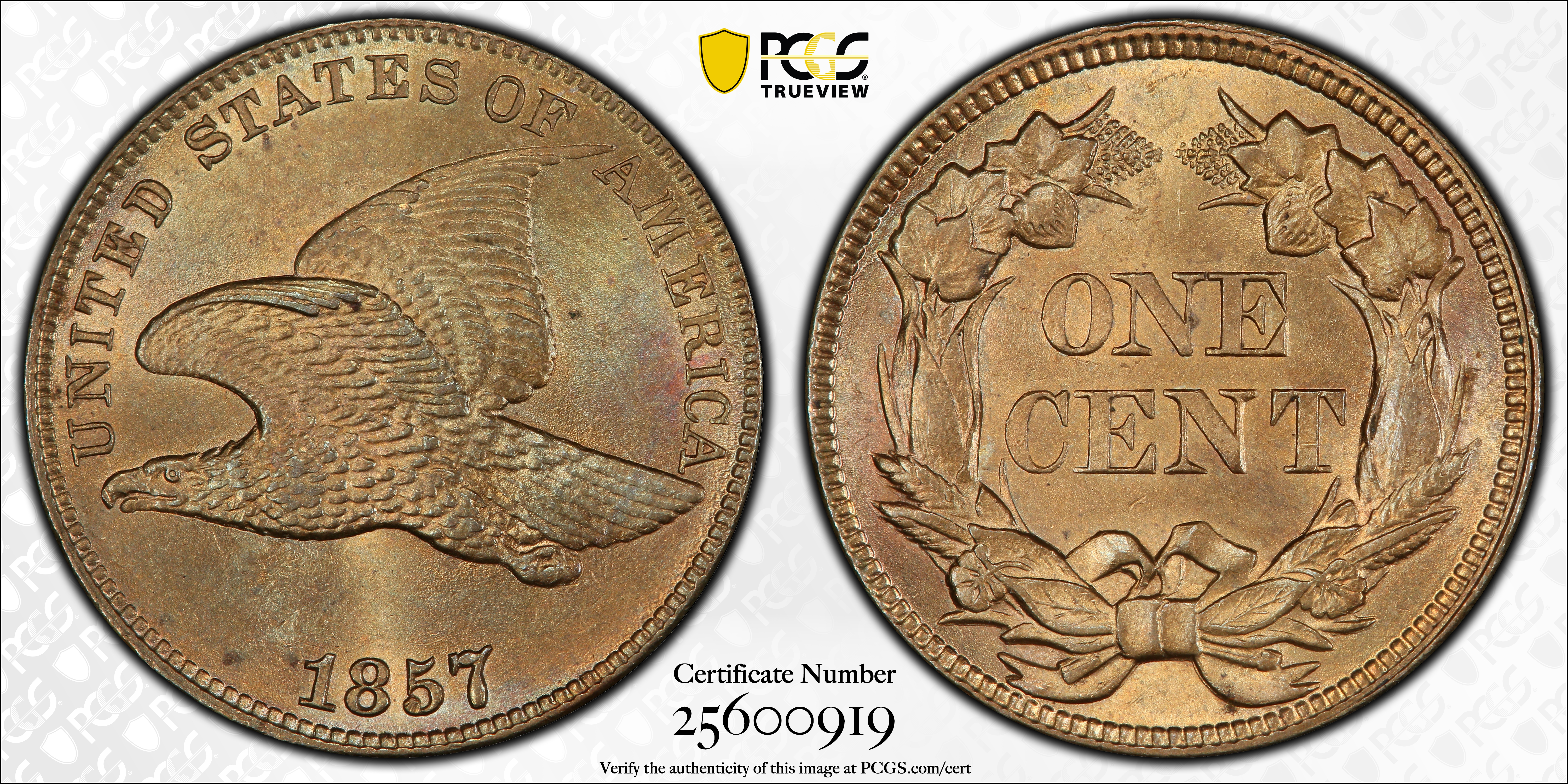 1857 Flying Eagle Cent. Snow-2, FS-401b. Type of 1856. MS-65 (PCGS