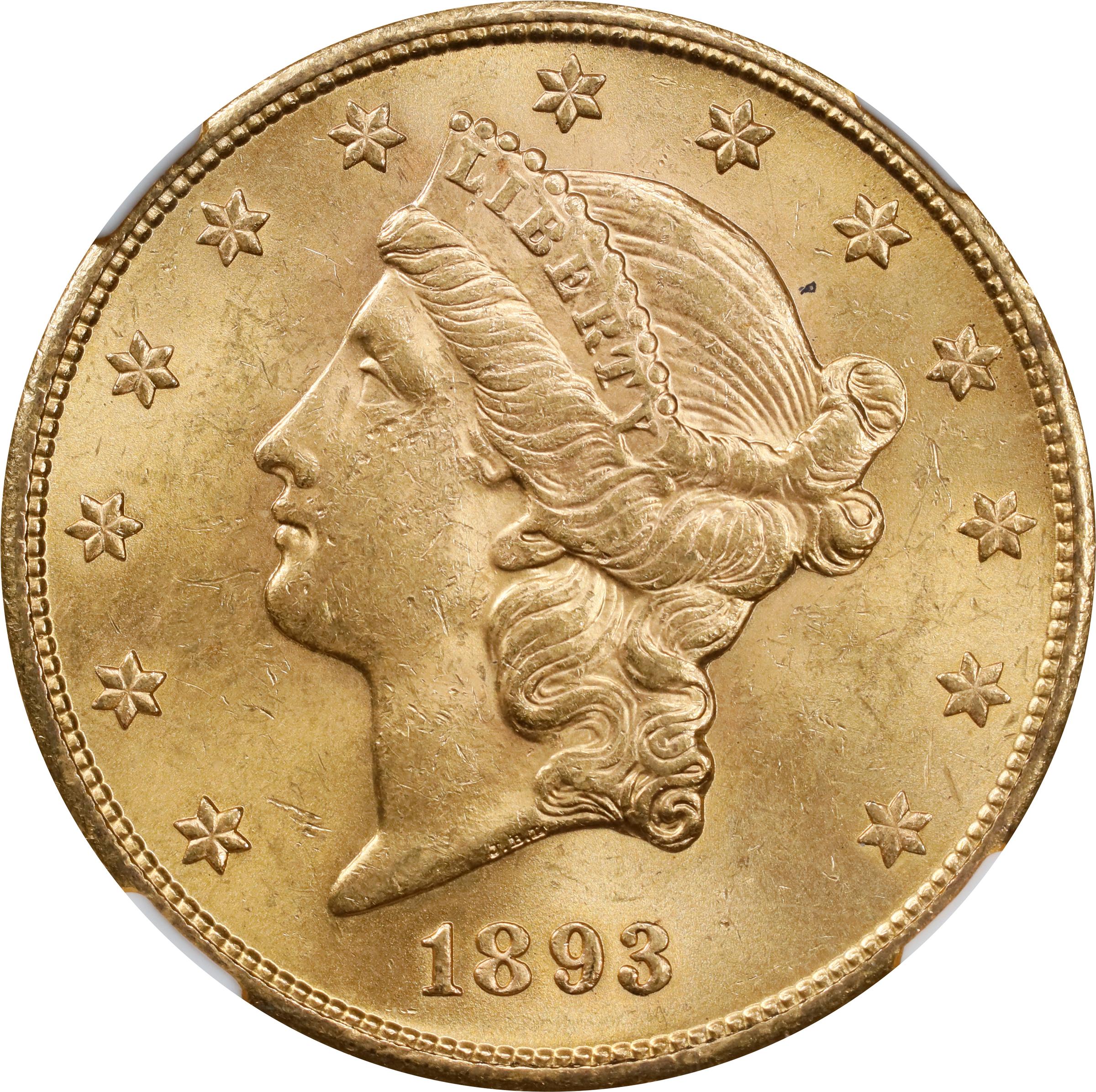 1893-S Liberty Head Double Eagle. MS-62 (NGC)., MS62 - PCGS