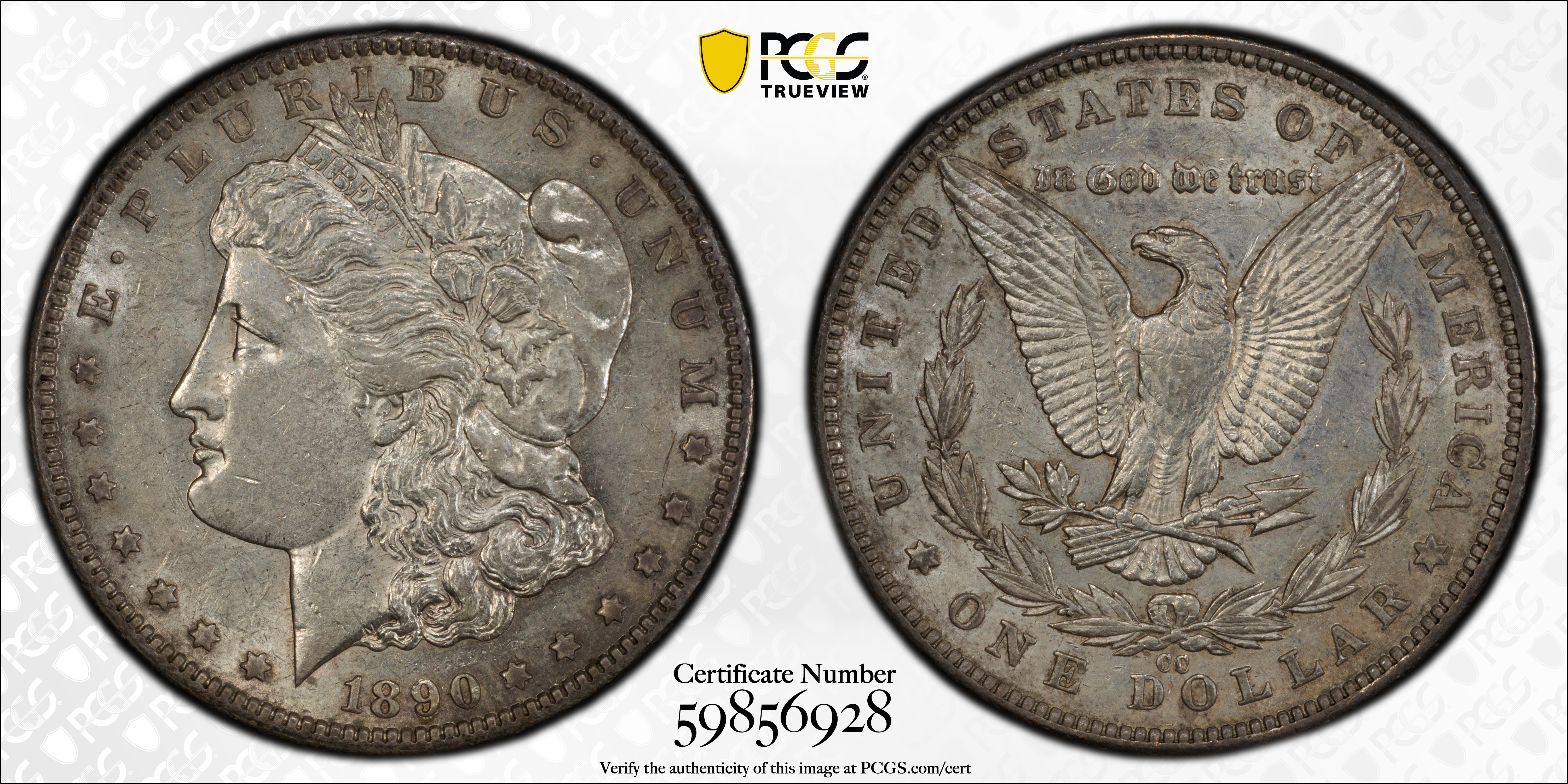 1890-CC Morgan Silver Dollar. AU-53 (PCGS)., AU53 - PCGS Auction 1890-CC Morgan Silver Dollar. AU-53 (PCGS)., AU53 - PCGS Auction