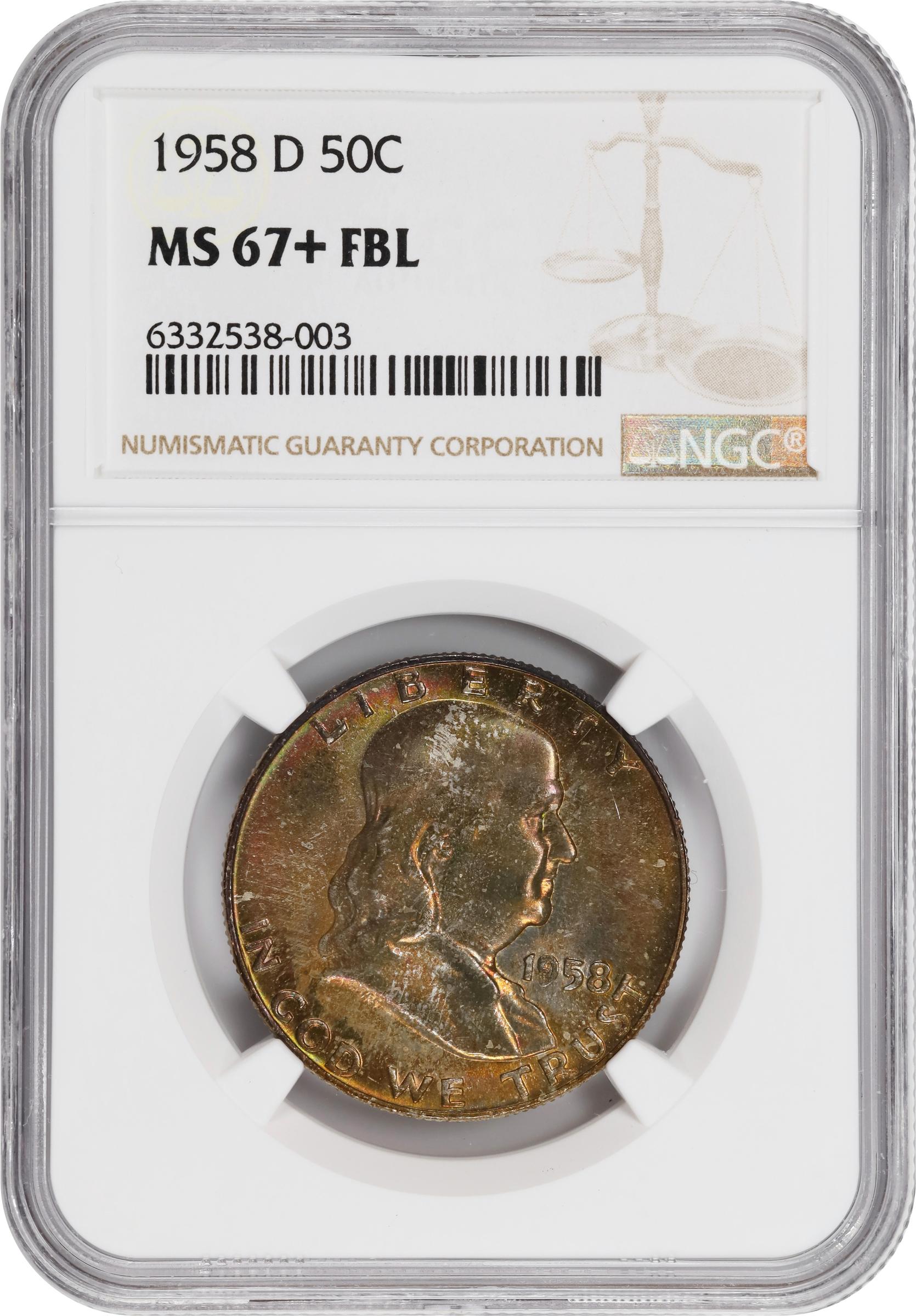1958-D Franklin Half Dollar. MS-67+ FBL (NGC)., MS67+FBL - PCGS