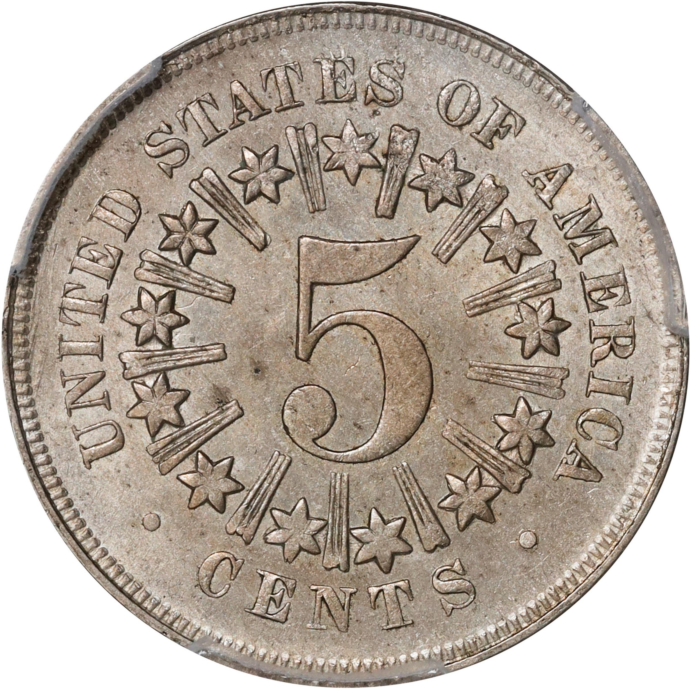 1866 Shield Nickel. Rays. MS-62 (PCGS)., MS62 - PCGS Auction Prices