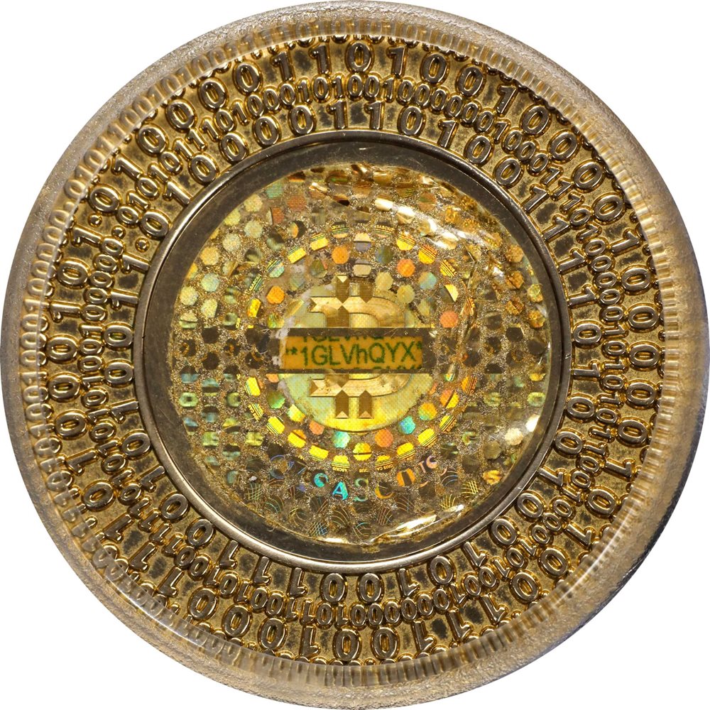 Redeemed 2011 Casascius 25 Bitcoin (BTC). Firstbits 1GLVhQYX. Series 2.  Gold-Plated Alloy. 44.5 mm. AU-58 (PCGS)., AU58 - PCGS Auction Prices