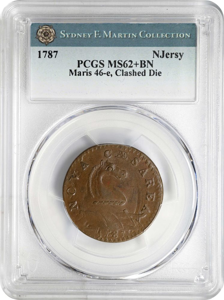 1787 New Jersey Copper. Maris 46-e, W-5250. Rarity-1. Outlined