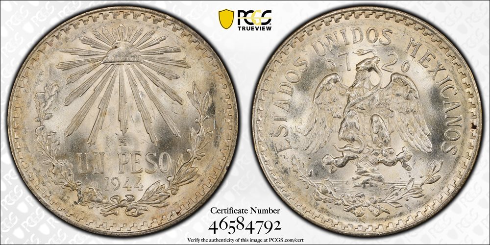 MEXICO. Peso, 1944-M. Mexico City Mint. PCGS MS-66., MS66 - PCGS