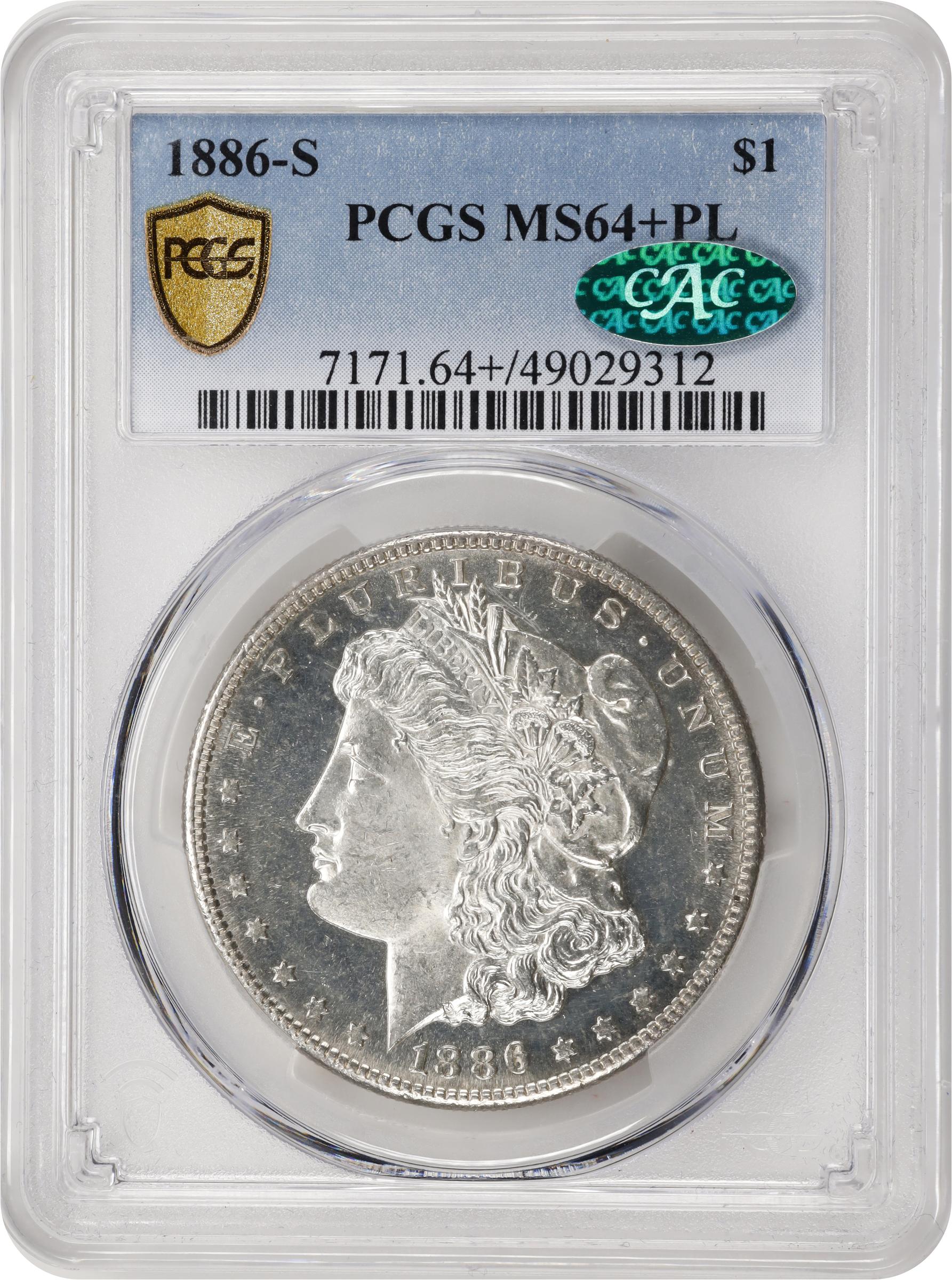 1886-S Morgan Silver Dollar. MS-64+ PL (PCGS). CAC., MS64+PL