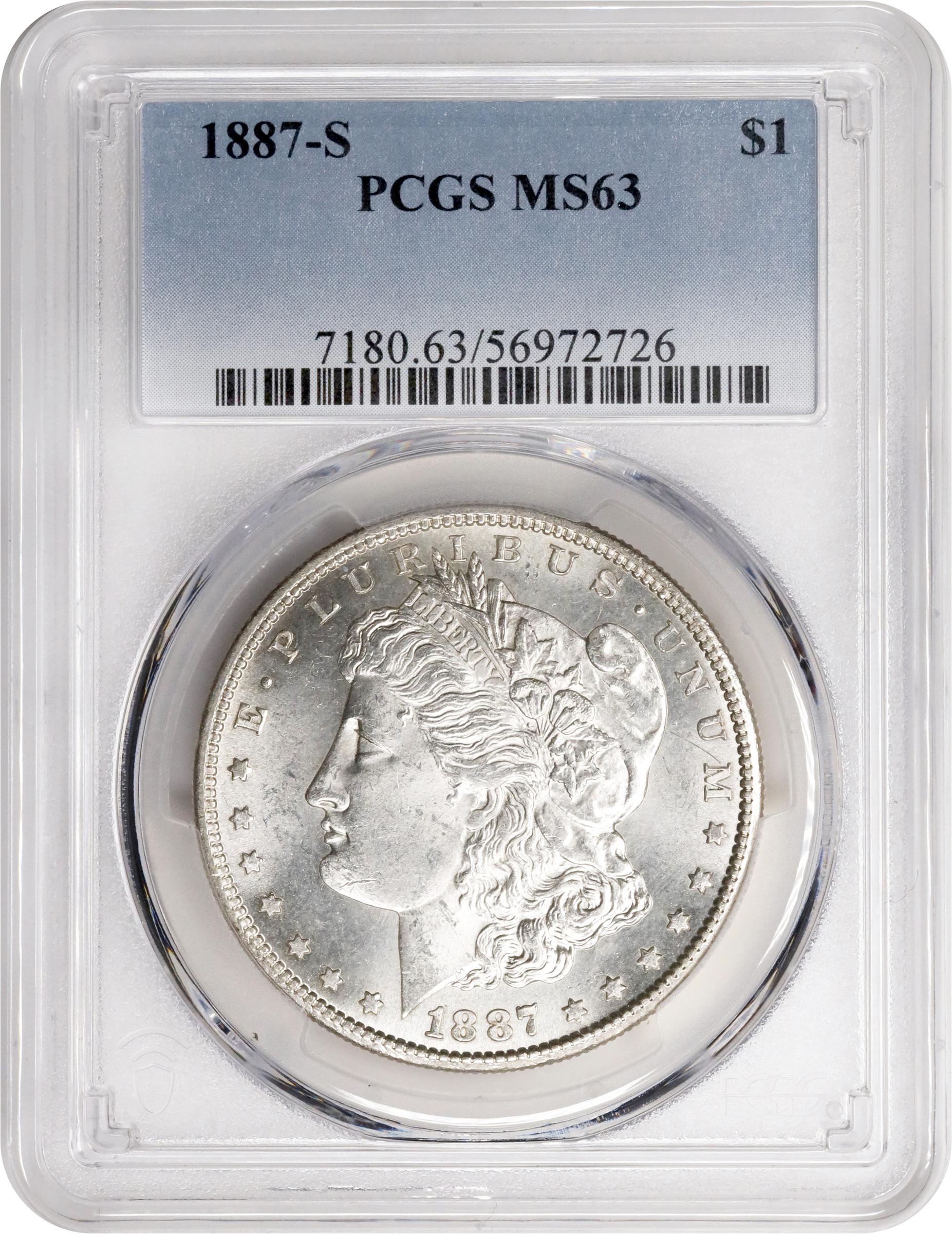 1887-S Morgan Silver Dollar. MS-63 (PCGS)., MS63 - PCGS Auction Prices