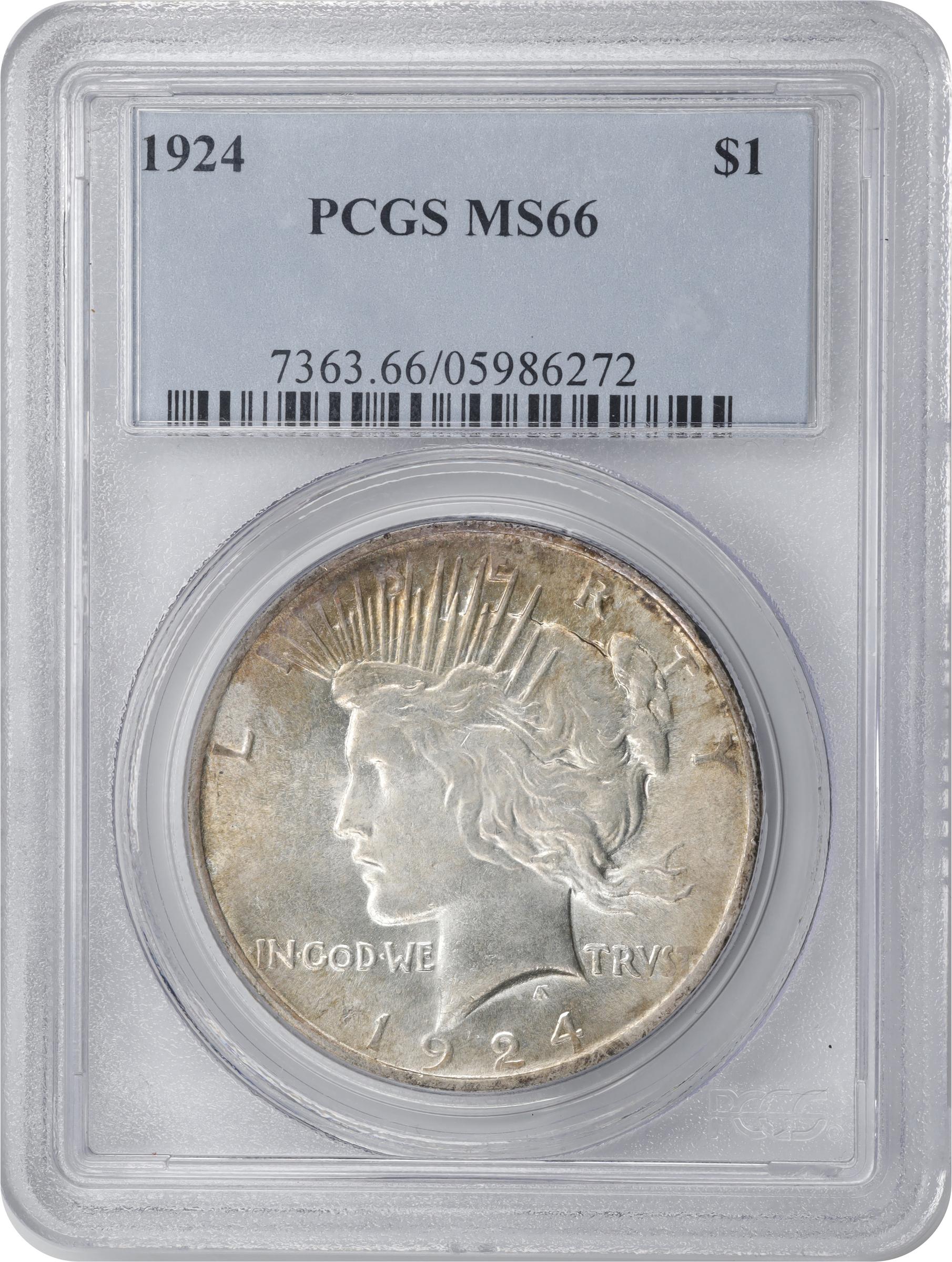 1924 Peace Silver Dollar. MS-66 (PCGS)., MS66 - PCGS Auction Prices