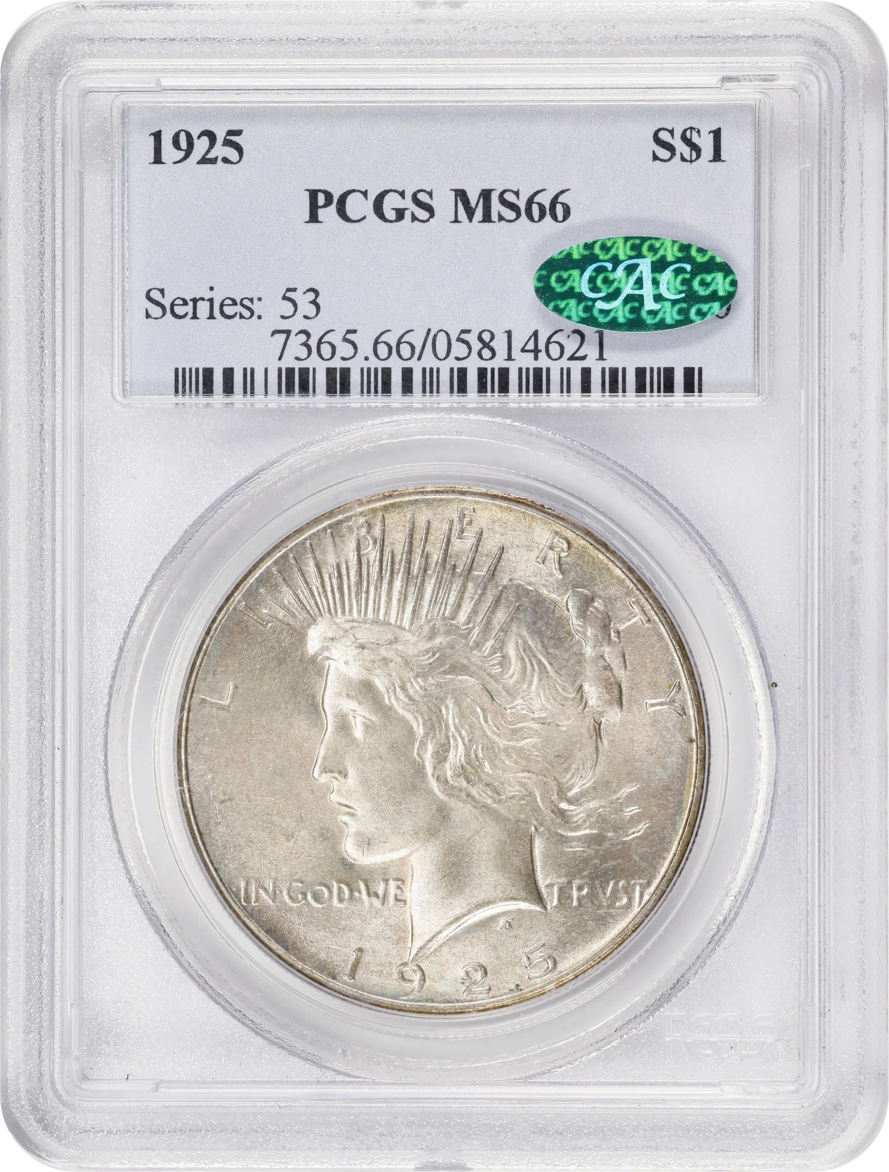 1925 Peace Silver Dollar. MS-66 (PCGS). CAC., MS66 - PCGS Auction
