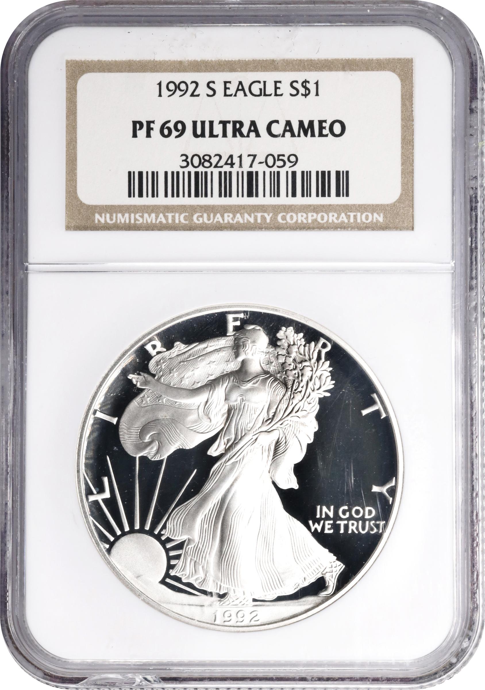 1992-S Silver Eagle. Proof-69 Ultra Cameo (NGC)., PR69DCAM - PCGS