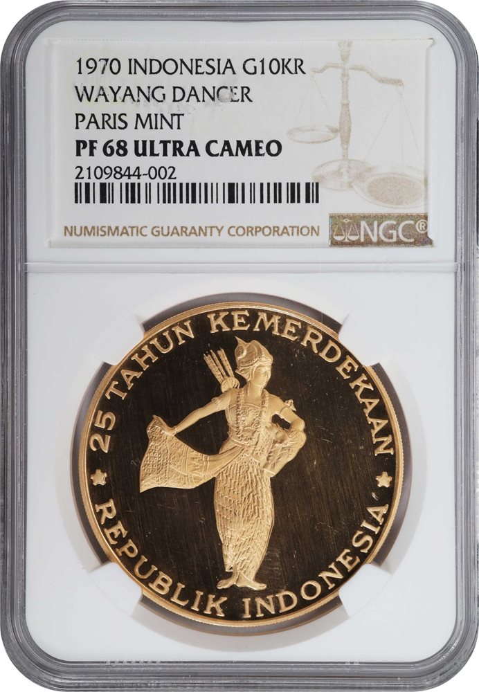 インドネシア Rp 10000 バビルサ 記念銀貨+coa INDONESIA. 10000 Rupiah, 1970. Paris Mint. NGC PROOF-68
