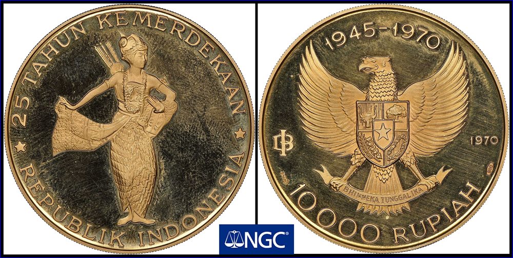 インドネシア Rp 10000 バビルサ 記念銀貨+coa INDONESIA. 10000 Rupiah, 1970. Paris Mint. NGC PROOF-68