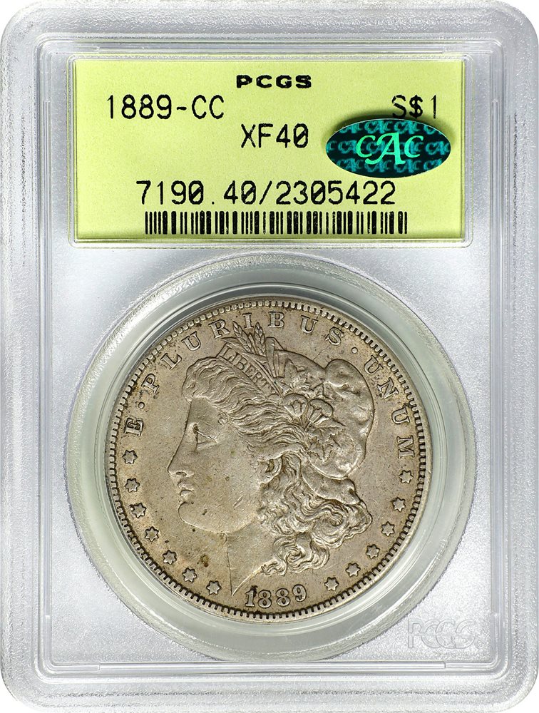 1889-CC Morgan Silver Dollar. EF-40 (PCGS). OGH., XF40 - PCGS