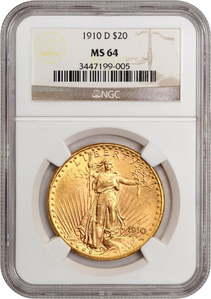 1910-D $20 NGC MS64, MS64 - PCGS Auction Prices