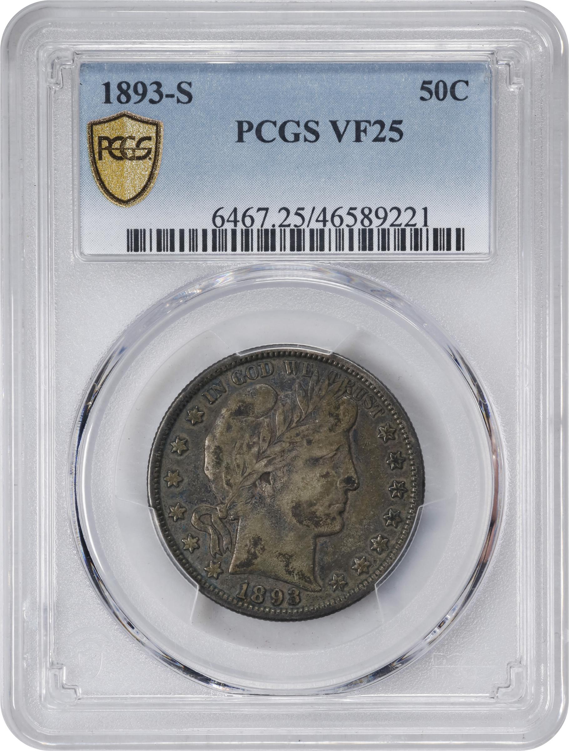 1893-S Barber Half Dollar. VF-25 (PCGS)., VF25 - PCGS Auction Prices