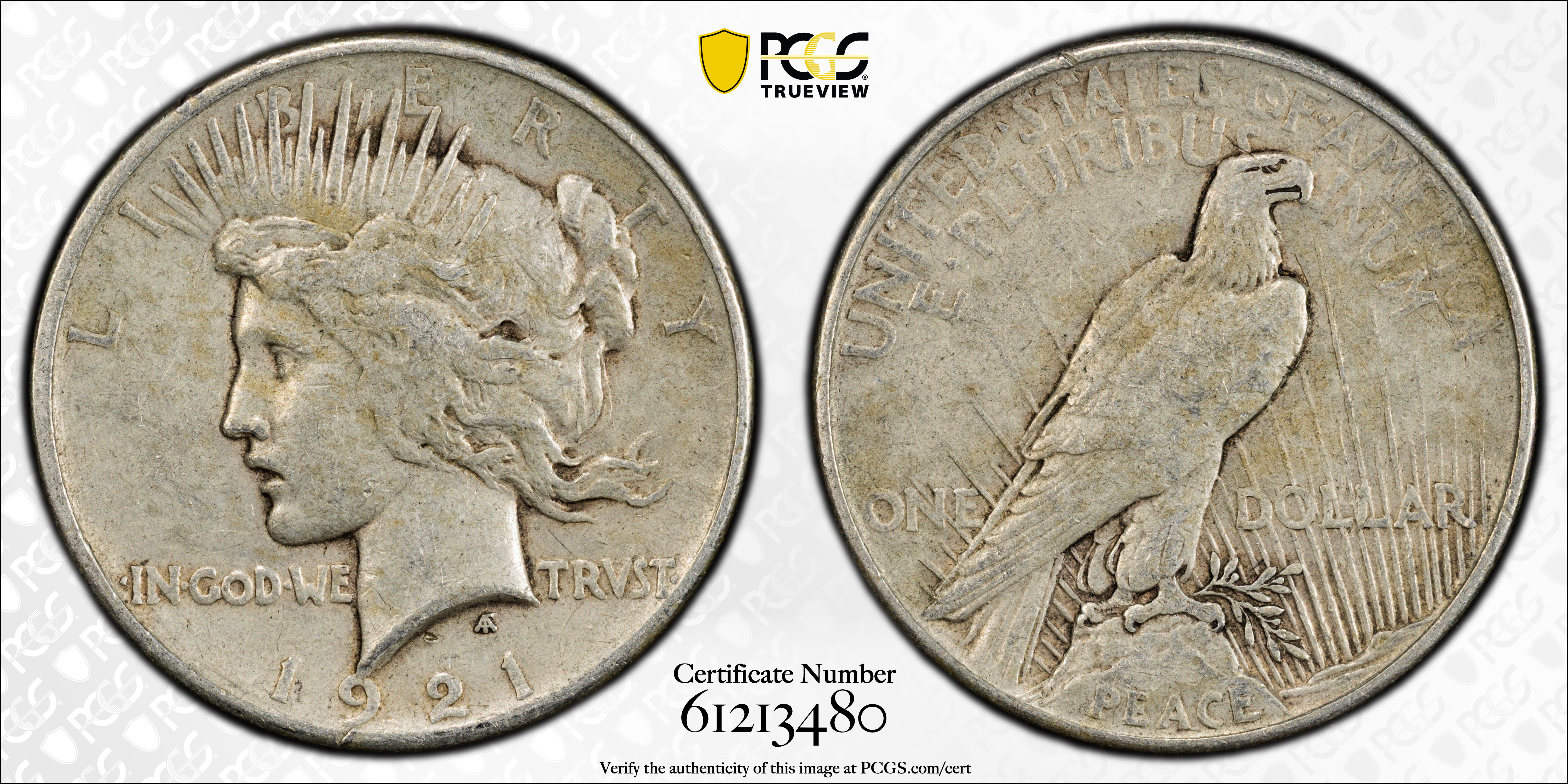 1921 Peace Silver Dollar. High Relief. EF-40 (PCGS)., XF40 - PCGS