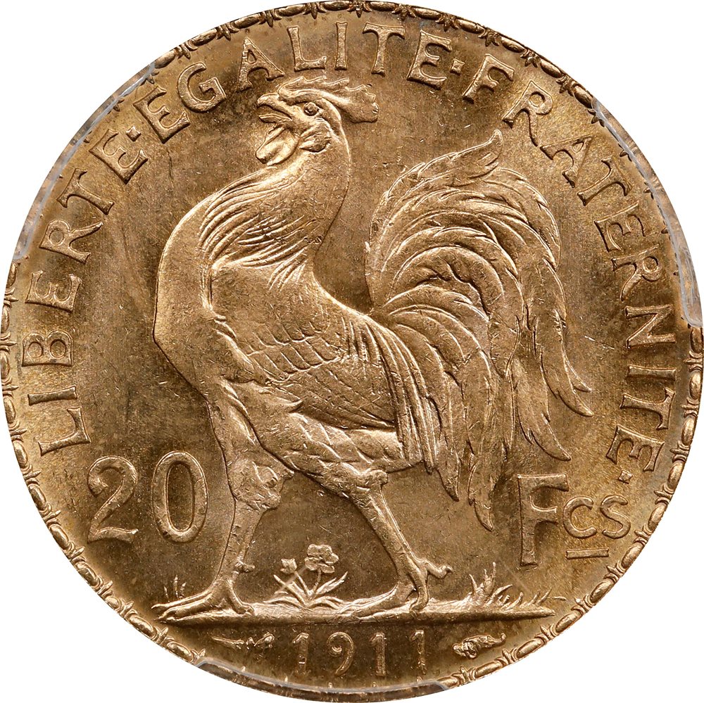 1911年 フランス 20フラン 金貨 PCGS MS66+ FRANCE. 20 Francs, 1911. Paris Mint. PCGS MS-66., MS66 - PCGS