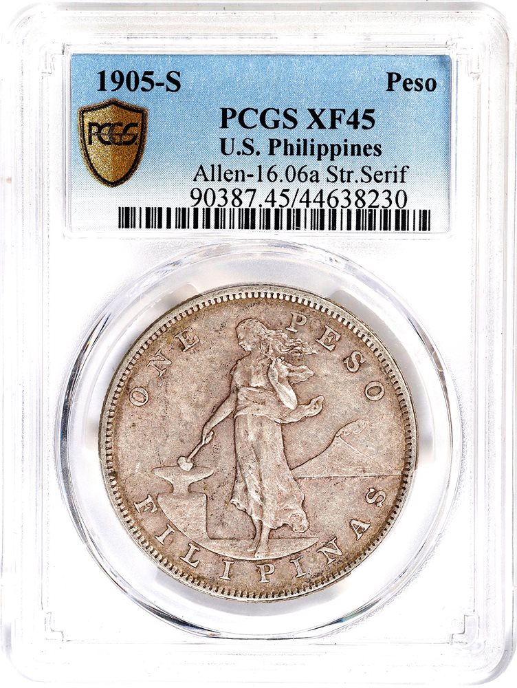 貨幣 1905年-S アメリカ領フィリピン 1ペソ銀貨 Allen-16.06 Curved