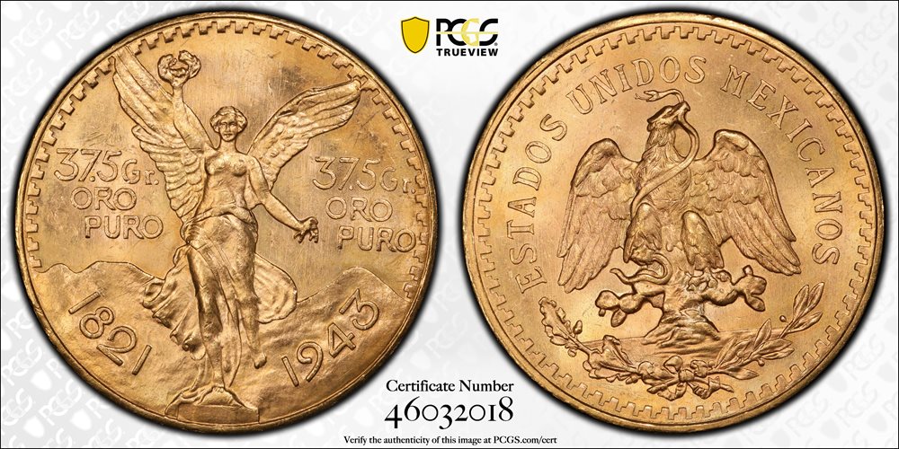 MEXICO. 50 Pesos, 1943. Mexico City Mint. PCGS MS-64., MS64 - PCGS