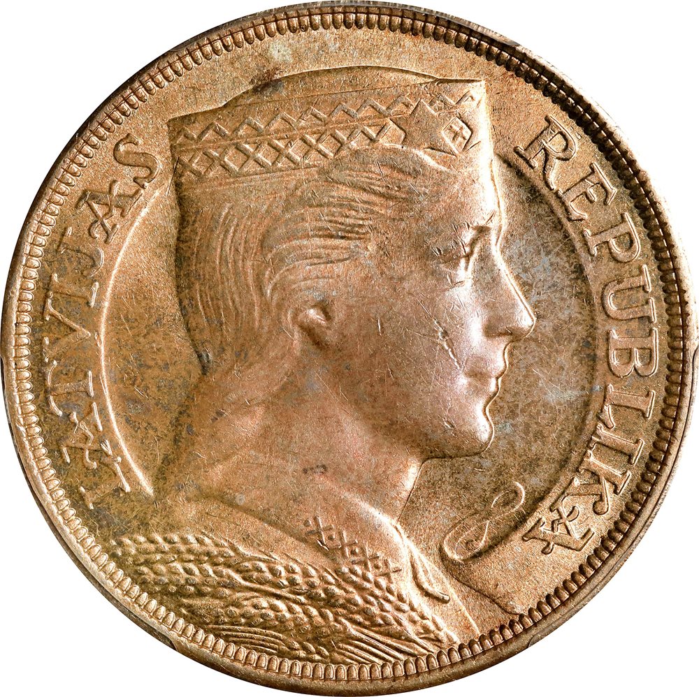 1929年 ラトビア 5ラッツ 大型銀貨 PCGS認証 ややトーン❗️ LATVIA. 5 Lati, 1929. London Mint. PCGS MS-64., MS64 - PCGS