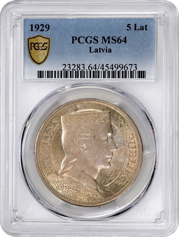LATVIA. 5 Lati, 1929. London Mint. PCGS MS-64., MS64 - PCGS