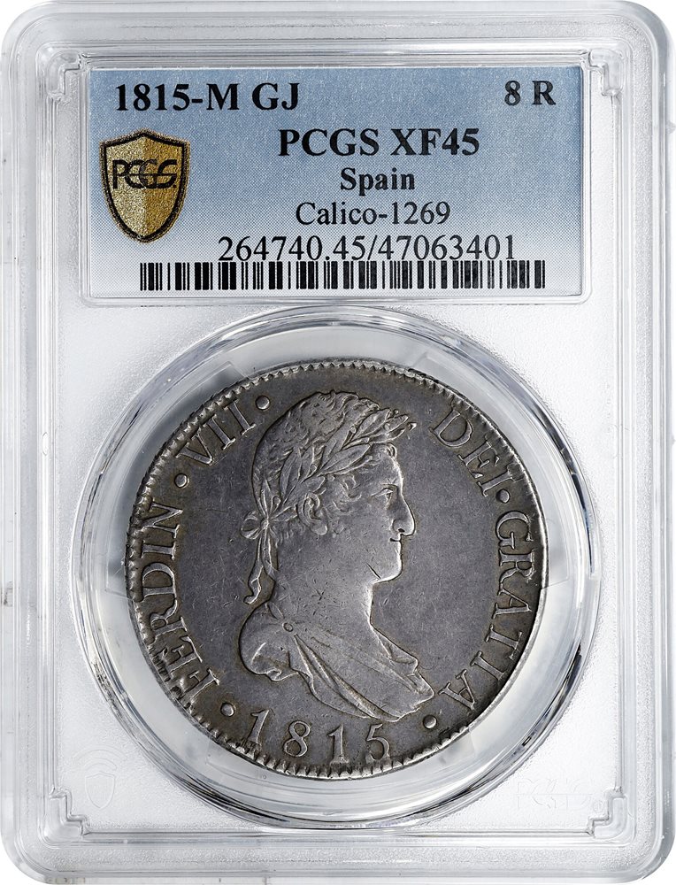 SPAIN. 8 Reales, 1815-M GJ. Madrid Mint. Ferdinand VII. PCGS EF-45