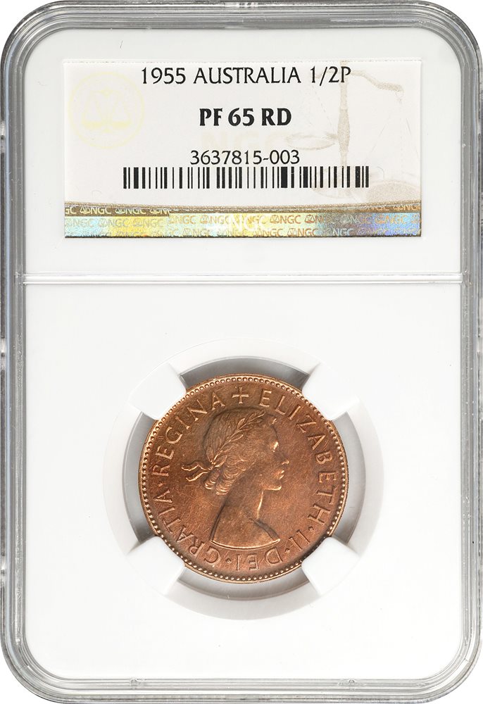 AUSTRALIA. 1/2 Penny, 1955-(.). Perth Mint. Elizabeth II. NGC