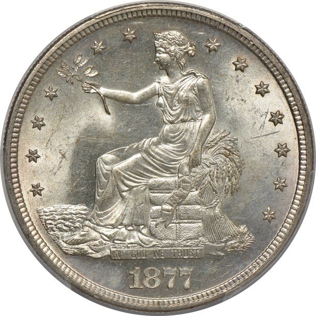1877-S Trade PCGS MS-63+ CAC, MS63+ - PCGS Auction Prices