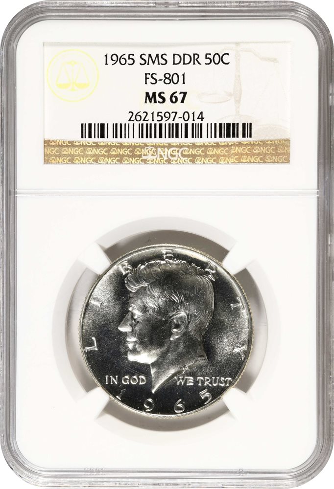 1965 Kennedy Half Dollar. SMS. FS-801. Doubled Die Reverse. MS-67