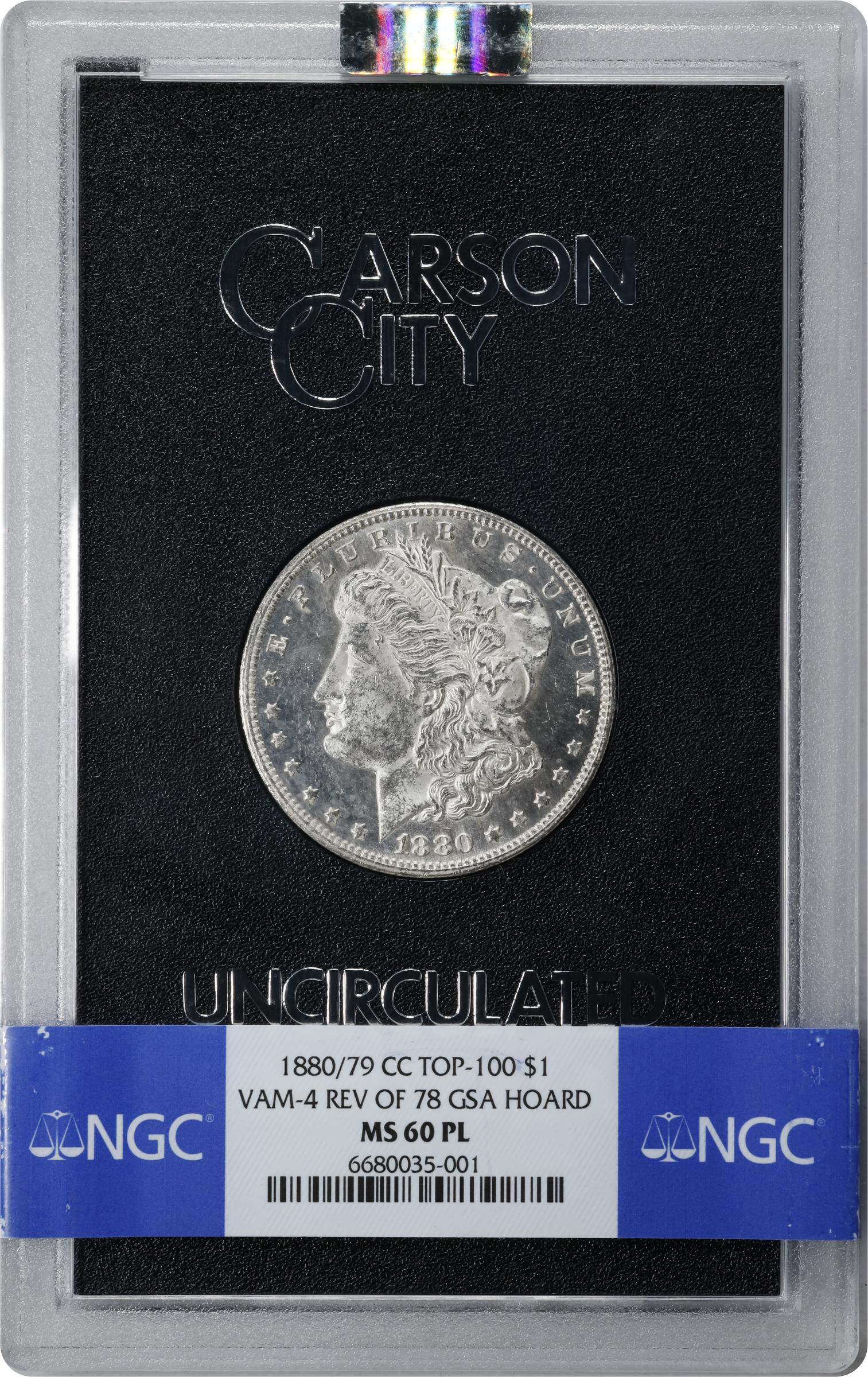 1880/79-CC GSA Morgan Silver Dollar. Reverse of 1878. VAM-4. Top
