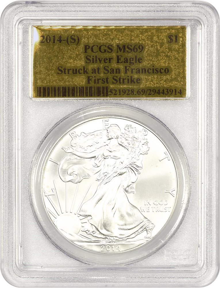 2014-S Silver Eagle $1 PCGS MS69 (First Strike), MS69 - PCGS